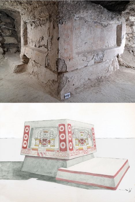 #FrescoFriday painted Maya altar from Tikal 🇬🇹 made using the fresco secco technique.

The imagery on the altar is similar to that from distant Teotihuacan 🇲🇽 indicating an active Teotihuacan presence at the lowland Maya centre.

🆓 doi.org/10.15184/aqy.2…