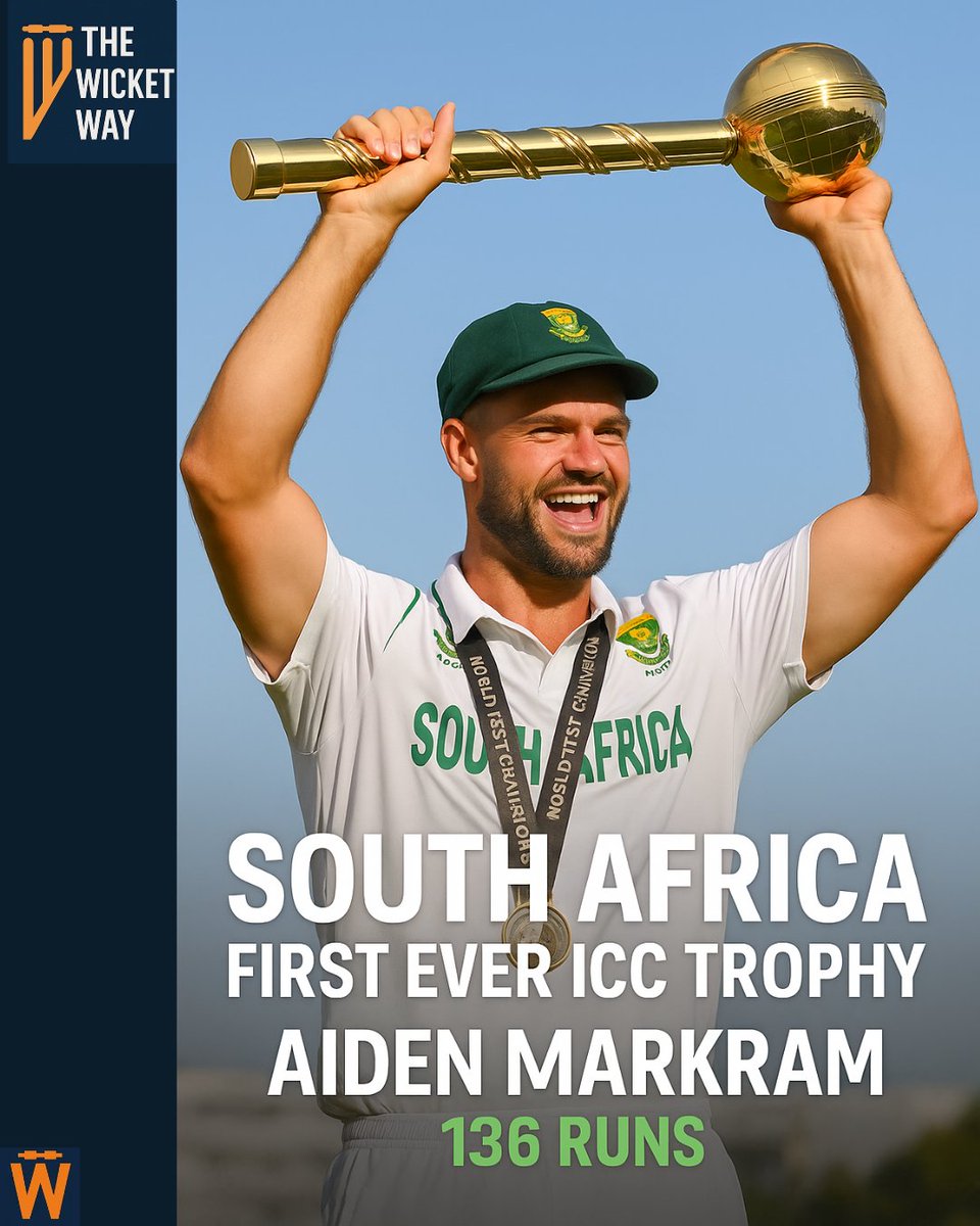 thewicketway's tweet photo. 🇿🇦 South Africa are ICC Champions!
🏆 First-ever ICC Trophy sealed with a 5-wicket win at Lord’s!
🔥 Markram 136 + 2 wkts*
🔥 Rabada 9 wkts
🔥 Bavuma 66 in chase
🗓️ WTC Final 2025
📍 Lord’s, London
#SAwin #Markram136 #WTCFinal #ProteaPower #CricketHistory https://t.co/endUFkG08w