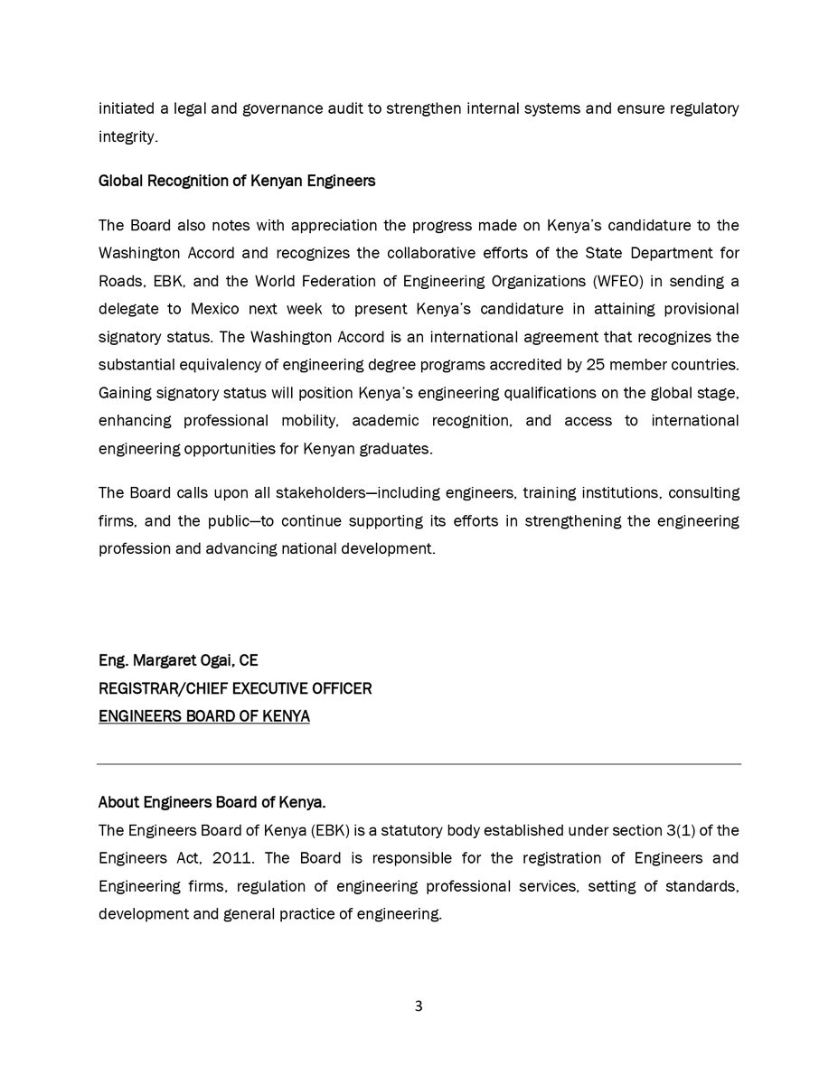 Celebrating Milestones: The <a href="/EngineersBoard/">Engineers Board of Kenya</a> has made major strides in the past year, following its 198th Board Meeting find the achievements made even as we continue to strengthen engineering excellence and global competitiveness. 

#EngineeringExcellenceKe