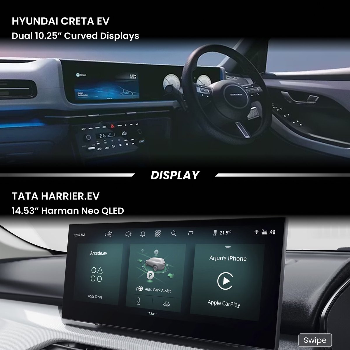 _EVINDIA's tweet photo. Tata Harrier EV vs Hyundai Creta EV – 2025’s Electric SUV Faceoff!
Range
Performance
Top Speed
Charging Time
Ex-showroom Price
Boost Mode vs SmartSense. Who wins?
#HarrierEV #CretaEV #EVIndia #ElectricSUV #EVComparison #TataMotors #HyundaiEV #FutureOfMobility https://t.co/Zpbe8RXum0