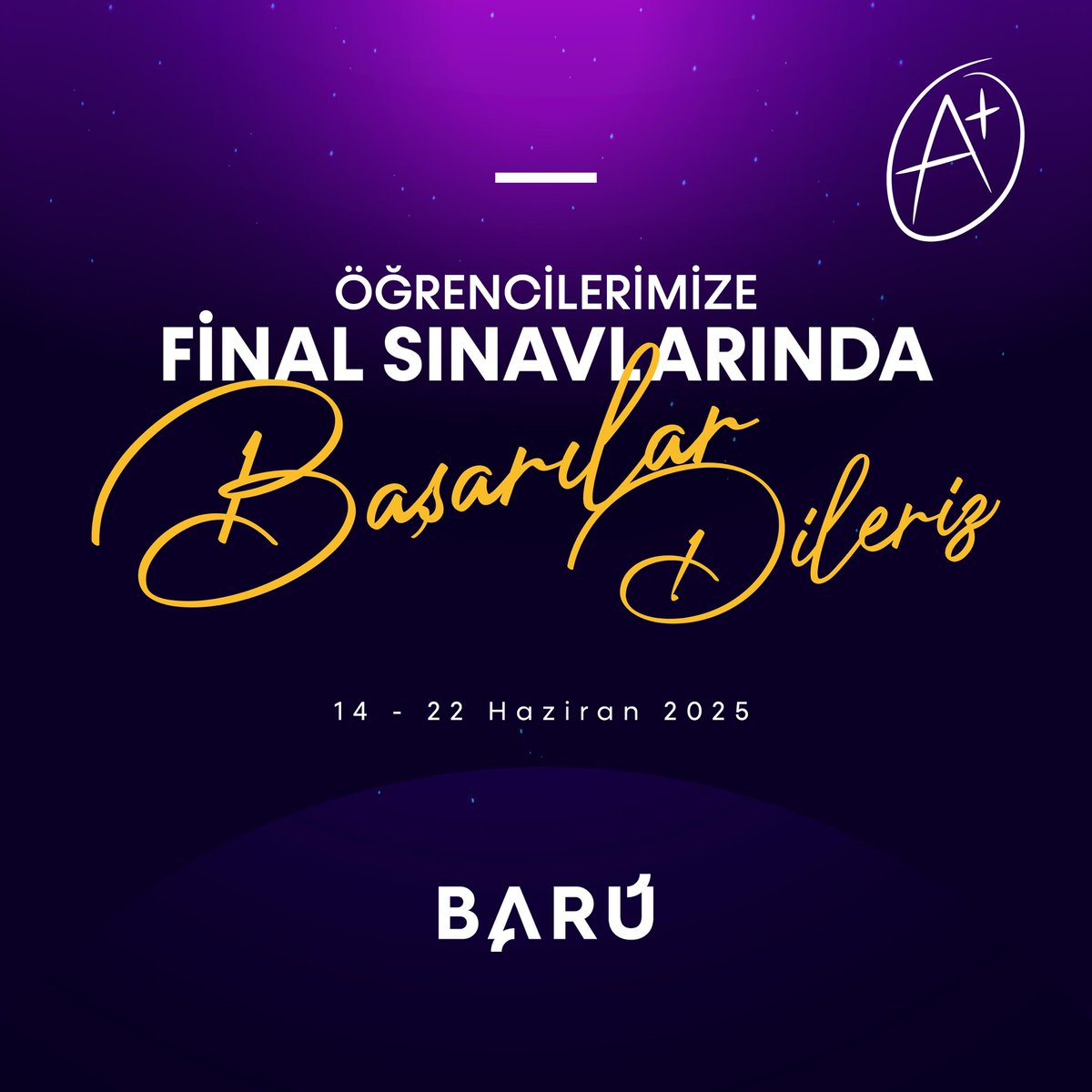 Tüm öğrencilerimize final sınavlarında başarılar dileriz 💯

#BARÜ