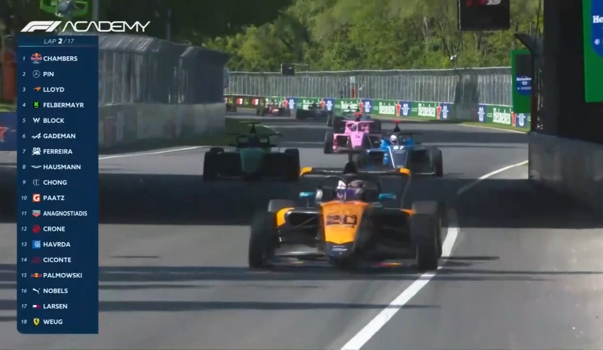 PapoNoPaddock's tweet image. Corrida 1 da F1A rolando no GP do Canadá. #F1Academy #F1A #CanadianGP