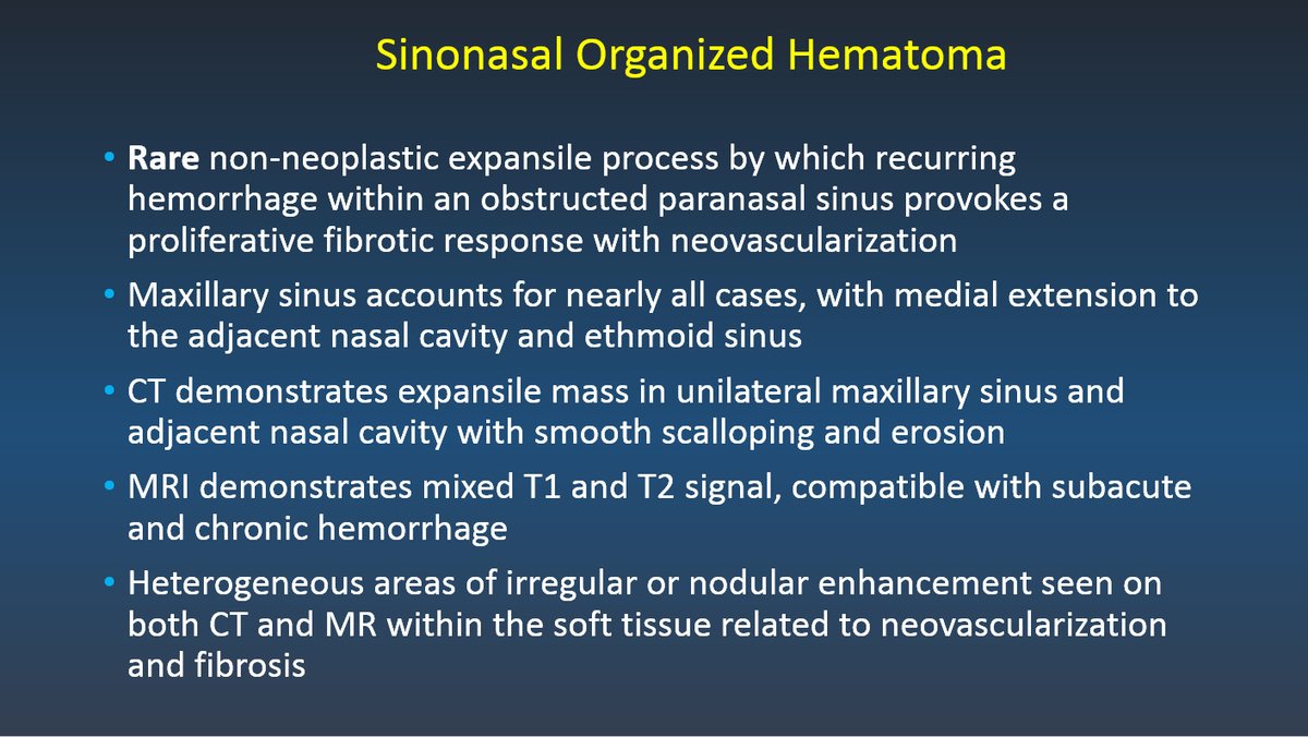 Sinonasal Organized Hematoma 

A mass in the sinus is tough 
Imaging is rarely enough 
And blood in disguise 
Can even organize
And make for a tumor's bluff