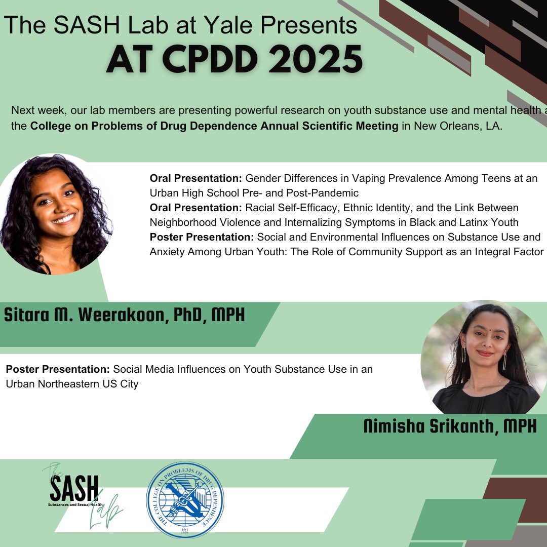 Next week, our lab members will be presenting powerful research on youth substance use and mental health at the CPDD Annual Scientific Meeting in New Orleans. 

 #YouthSubstanceUse #MentalHealthMatters #CPDD2025 #TheSASHLab
