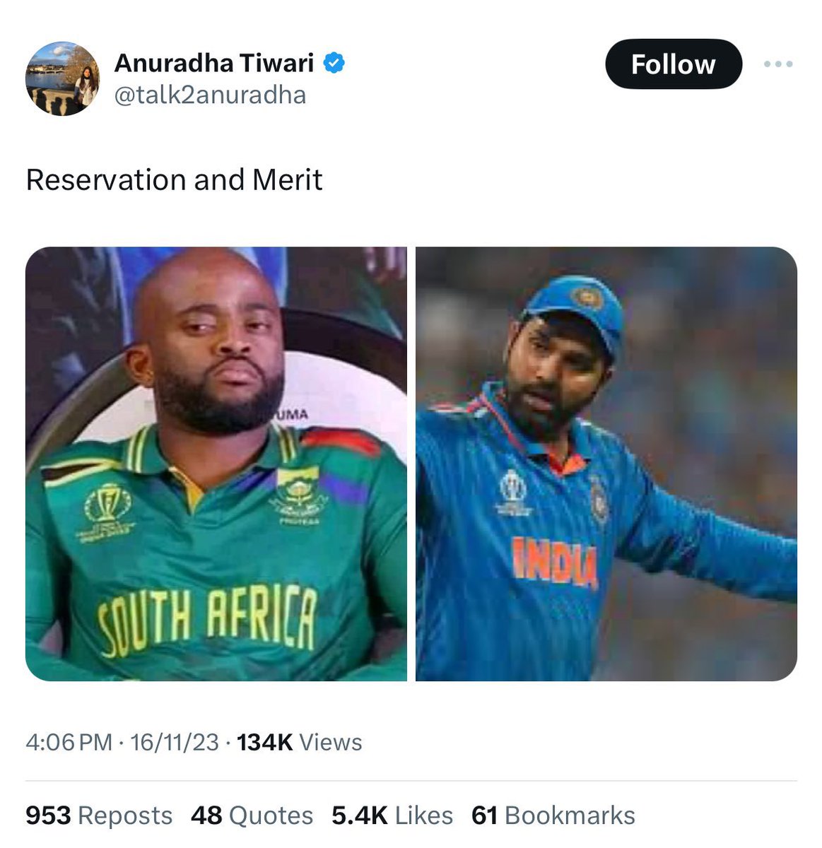 Merit sustains as an idea because it's never judged like Reservations are. 

A blunder or corrupt practice or inefficiency or crime by a person from majority religion/caste/race/gender is seen in isolation but a similar act by someone in minority (even a cricket match loss) is
