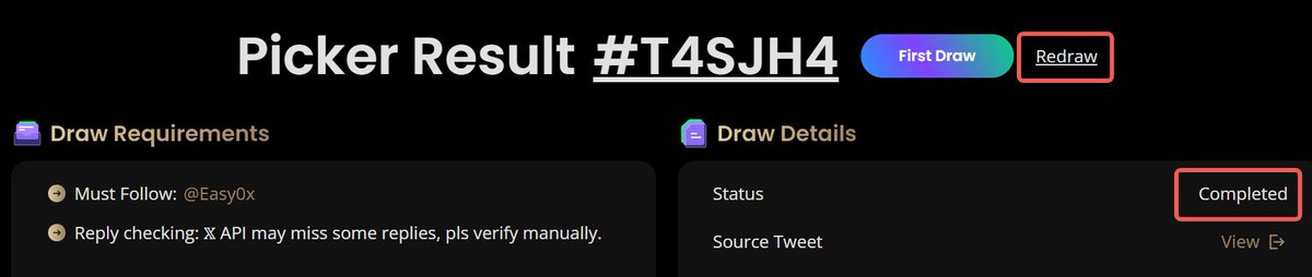 Now you can re-draw even after a Gaws is “completed” status—plus, every draw attempt is fully recorded for transparency!