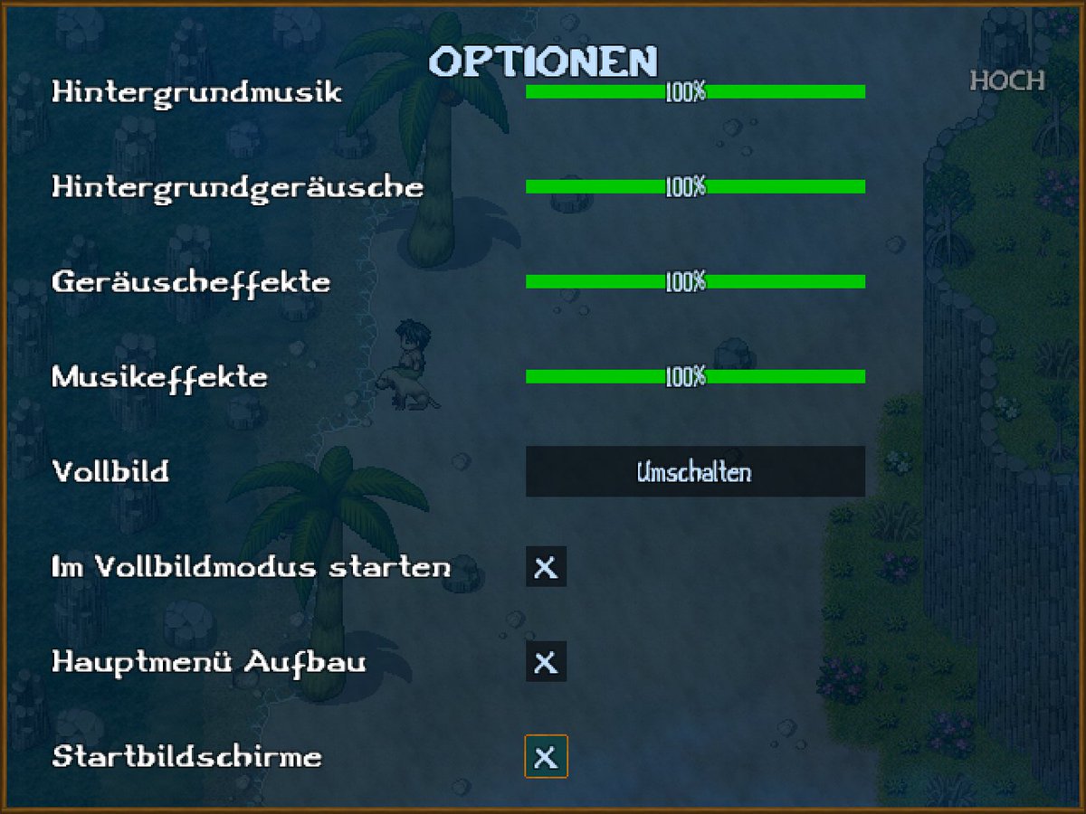 Die nächste #Beta-Version von #CATO bringt ein neues  Einstellungsmenü! Neben der Lautstärke könnt ihr weitere Optionen anpassen. Alle Einstellungen werden in einer .cfg Datei gespeichert und können extern bearbeitet werden.
#RPGMakerXP #IndieGame #GameDev #WIP #Gaming