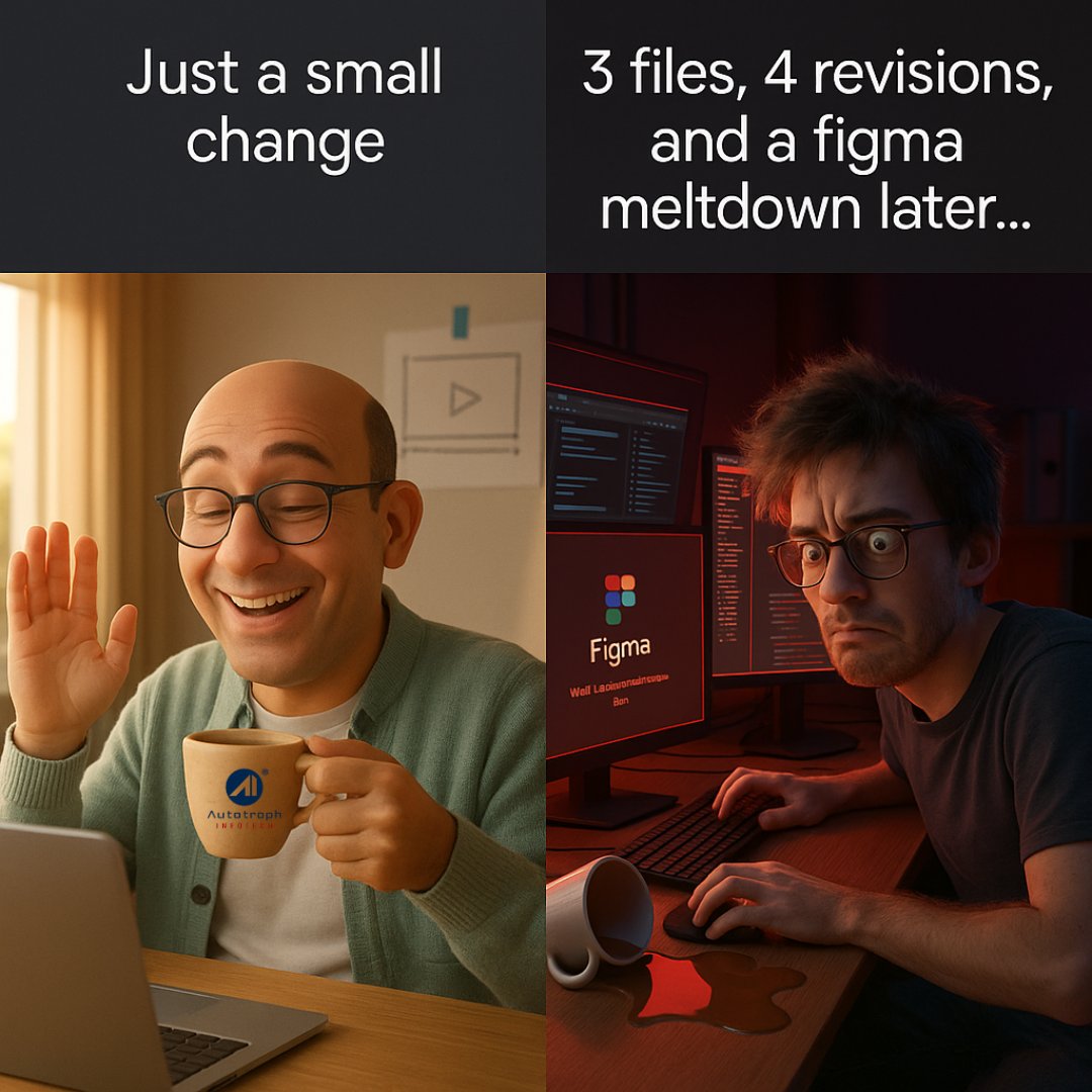 autotrophit's tweet image. "Just one tweak," they said… Now the UI looks like it needs therapy.
#DesignReality #FigmaFatigue #ClientChanges #CreativeLoop #UIUXhumor #DesignLifeCrisis #designerthings