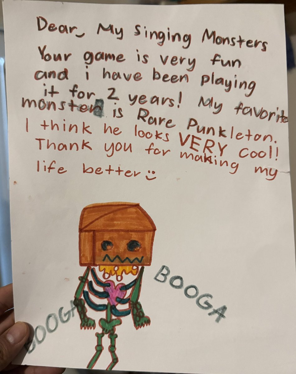 Joel G (@joelgarcia0817) on Twitter photo Dear <a href="/SingingMonsters/">My Singing Monsters</a> and <a href="/BigBlueBubble/">Big Blue Bubble</a> my son Matthew loves your game and wanted me to share this note he made with you! 🙌🏻 Dear <a href="/SingingMonsters/">My Singing Monsters</a> and <a href="/BigBlueBubble/">Big Blue Bubble</a> my son Matthew loves your game and wanted me to share this note he made with you! 🙌🏻