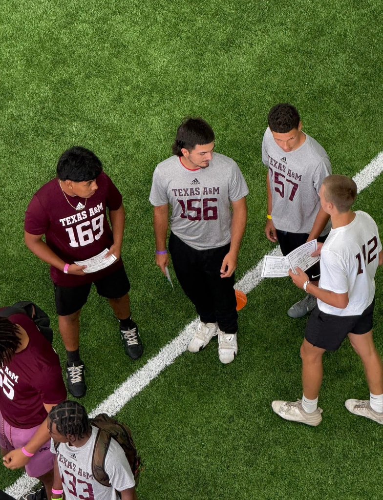 Had a great time <a href="/AggieFootball/">Texas A&M Football</a> got to get some work with one of the best coach!! <a href="/CK_KleinCollin/">Collin Klein</a> 
<a href="/EastviewHFC/">William Robertson</a> 
<a href="/_CoachRoss/">Jon Ross Sr.</a> 
<a href="/merghel17/">Sean Van de Merghel</a> 
<a href="/jwillis_16/">Justin Willis</a> 
<a href="/Coach__OMalley/">Coach O’Malley</a> 
<a href="/EmilyRoseComp90/">Emily Compean</a> 
<a href="/dustin_hil51170/">dustin hill</a>
