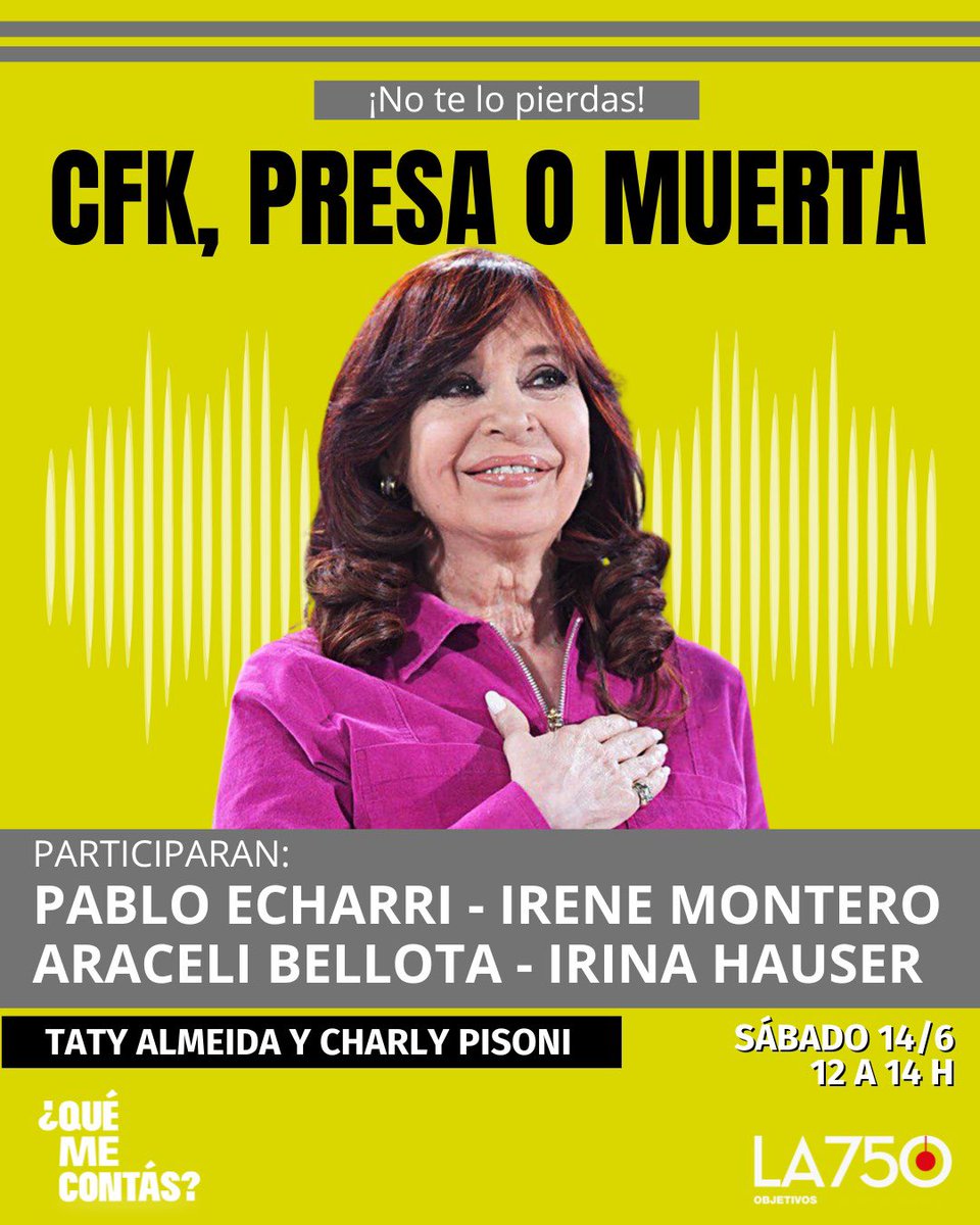 MAÑANA DESDE LAS 12 🔜

No te pierdas el especial que tenemos preparado para vos.

✌🏼Vamos a analizar la proscripción a Cristina Fernández de Kirchner junto a valiosos y queridos compañeros.