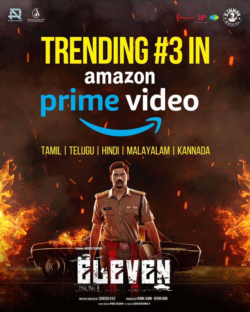 Lokkesh Ajls (@lokeshajls) on Twitter photo From theatres to top charts π₯
#Eleven is now trending #3 on Prime Video ππ₯
<a href="/Naveenc212/">Actor Naveen Chandra</a> <a href="/ARentertainoffl/">AR Entertainment</a> <a href="/SushmaCineArts/">Sushma Cine Arts</a> <a href="/lokeshajls/">Lokkesh Ajls</a> <a href="/immancomposer/">D.IMMAN</a> <a href="/actressReyaa/">Reyaa</a> <a href="/abhiramiact/">Abhirami</a> <a href="/Riythvika/">Riythvikaβ¨</a> <a href="/ActorDileepan/">Dileepan</a> @actorshashank <a href="/karthikisc/">KARTHIK DOP</a> <a href="/srikanth_nb/">EditorSrikanthNB</a> <a href="/saregamasouth/">Saregama South</a> <a href="/onlynikil/">Nikil Murukan</a> From theatres to top charts π₯
#Eleven is now trending #3 on Prime Video ππ₯
<a href="/Naveenc212/">Actor Naveen Chandra</a> <a href="/ARentertainoffl/">AR Entertainment</a> <a href="/SushmaCineArts/">Sushma Cine Arts</a> <a href="/lokeshajls/">Lokkesh Ajls</a> <a href="/immancomposer/">D.IMMAN</a> <a href="/actressReyaa/">Reyaa</a> <a href="/abhiramiact/">Abhirami</a> <a href="/Riythvika/">Riythvikaβ¨</a> <a href="/ActorDileepan/">Dileepan</a> @actorshashank <a href="/karthikisc/">KARTHIK DOP</a> <a href="/srikanth_nb/">EditorSrikanthNB</a> <a href="/saregamasouth/">Saregama South</a> <a href="/onlynikil/">Nikil Murukan</a>
