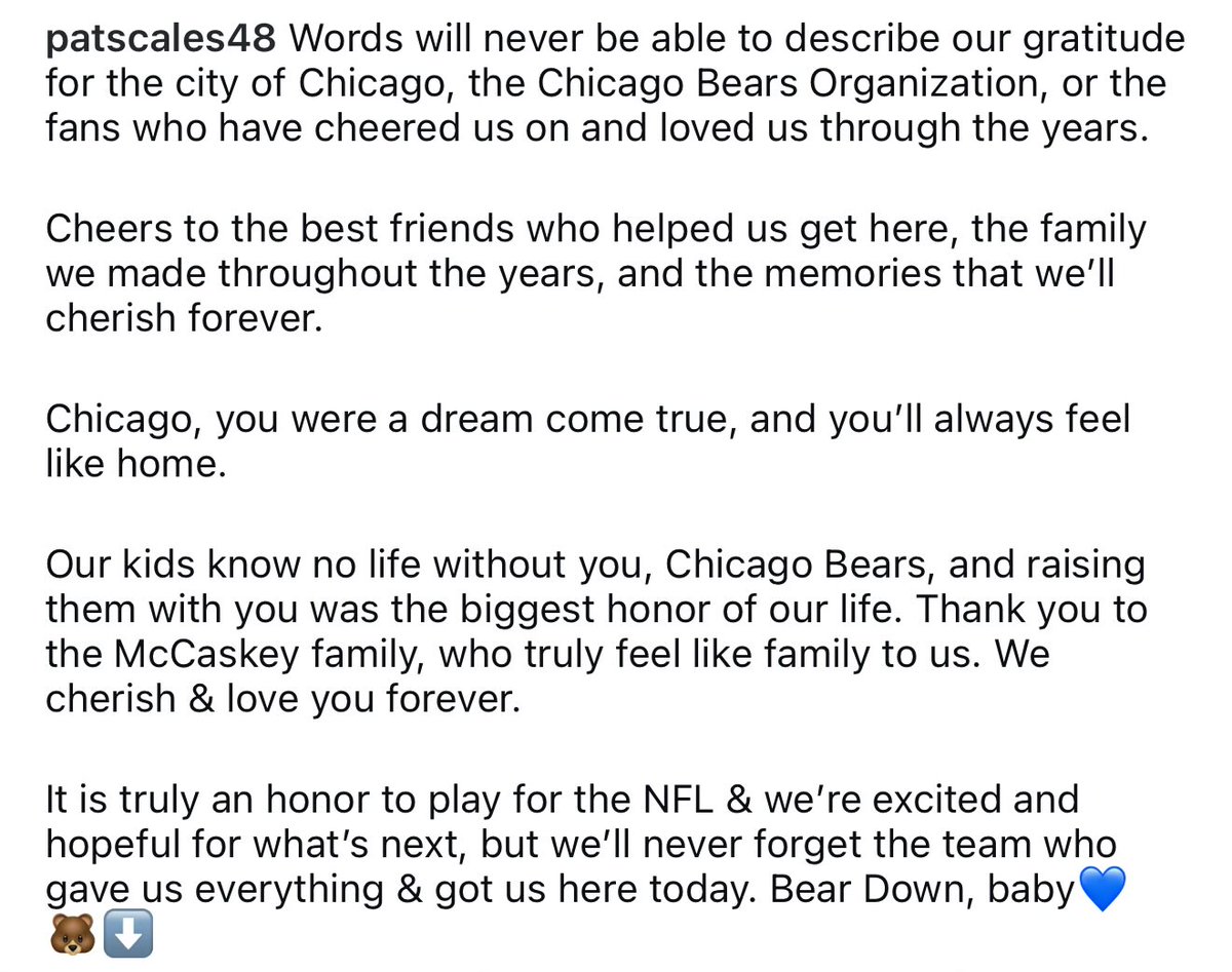 JordanSig's tweet image. Longtime long snapper Patrick Scales posted a goodbye to the #Bears in his Instagram.