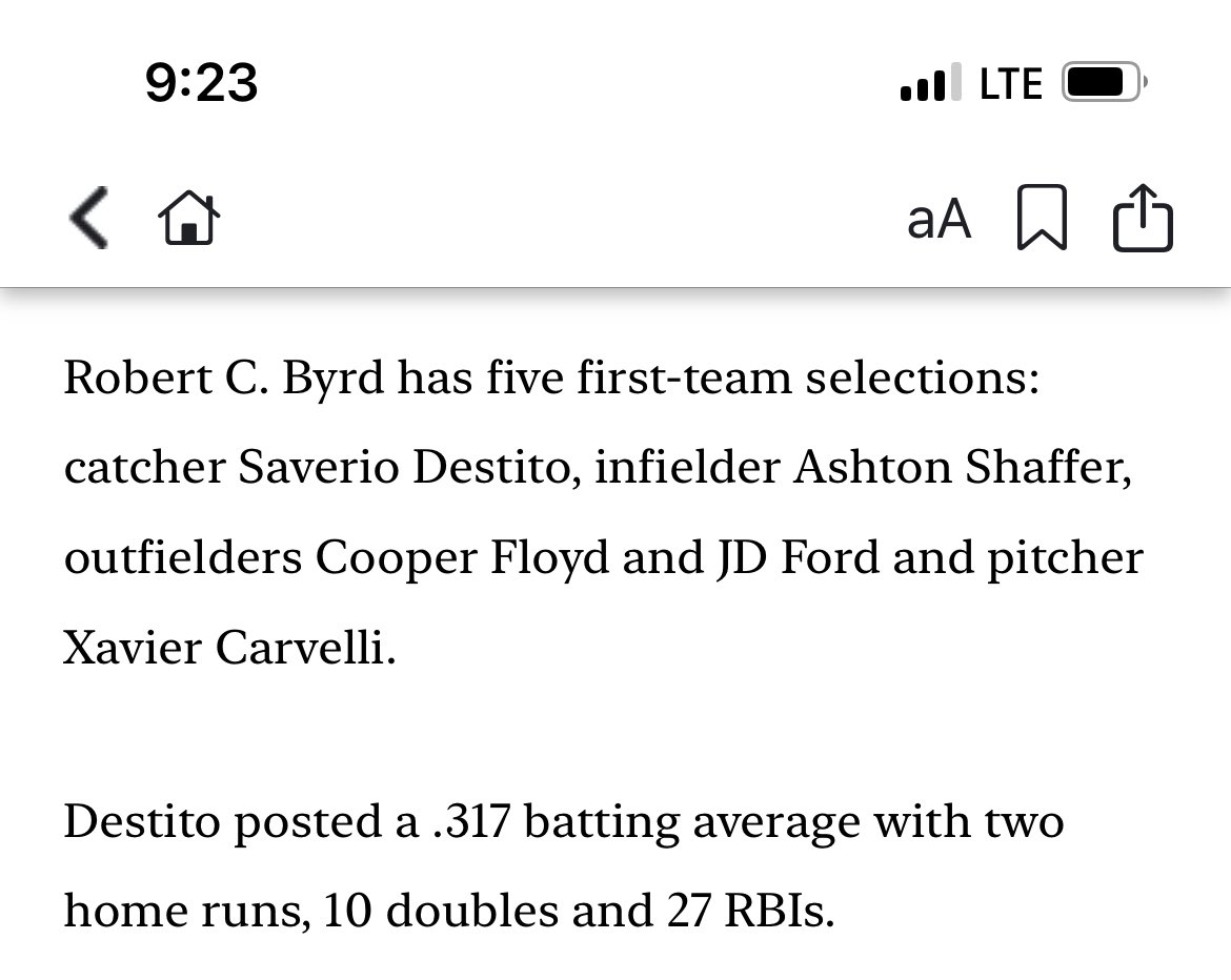 CooperFloyd11's tweet photo. Happy to be named to the All Harrison County Baseball Team. Congrats to everyone who was voted to the team, especially @RCBBASEBALL players @JDFord304 @SaverioDestito7 @XavierCarvelli #AshtonShaffer #OwenOmara https://t.co/zJV4PyhD6z