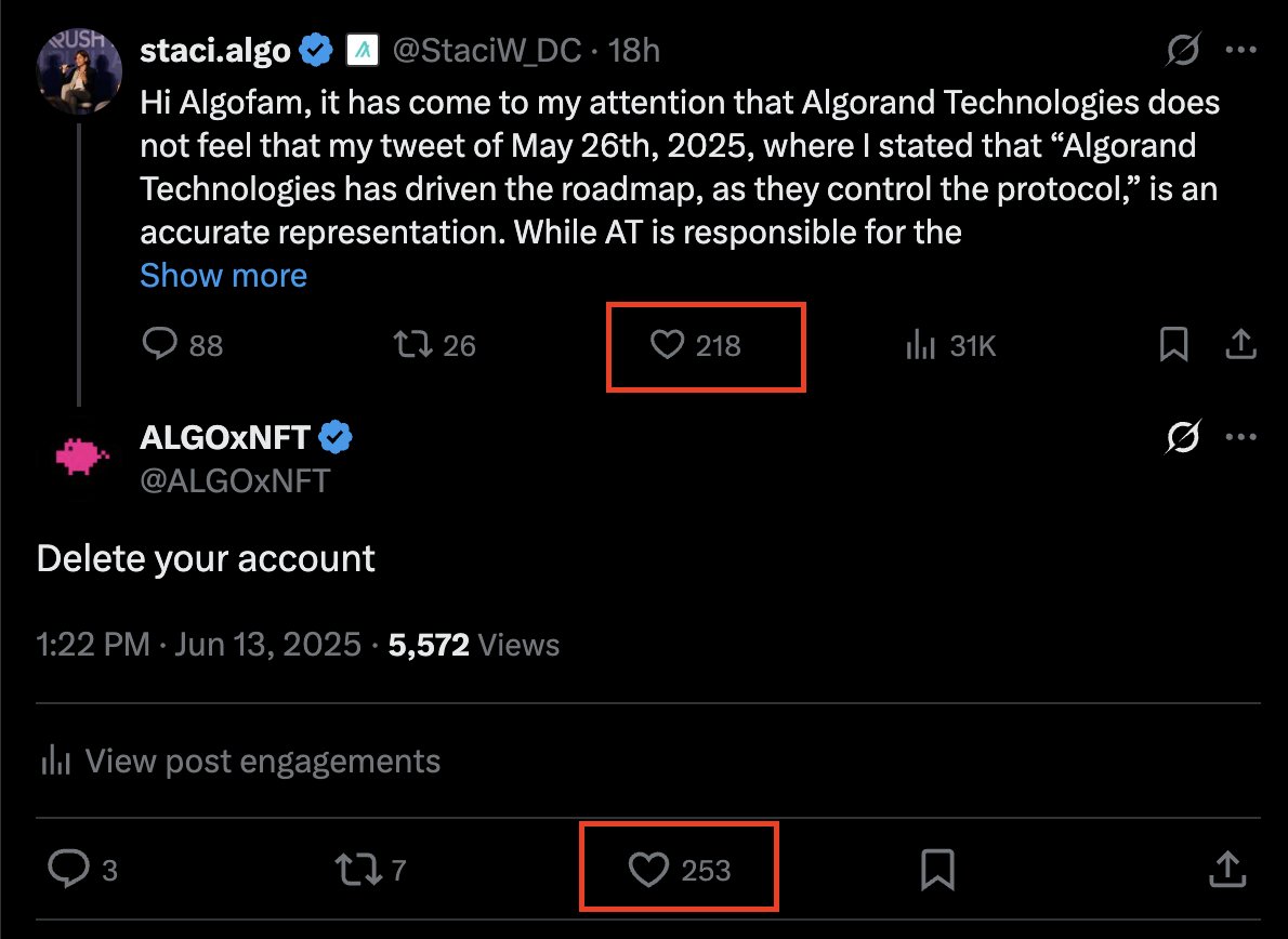ALGOxNFT's tweet image. *looks at ratio*
*clears throat*

We believe the rules are clear on this @StaciW_DC, we eagerly await your resignation and account deletion. 

It would be a massive benefit to #algorand if the Foundation had new leadership.