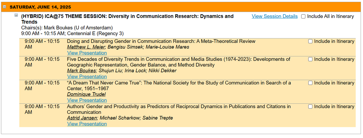 Good morning, #ica25! 

See you in a bit at the hybrid  ICA@75 theme session: "Diversity in Communication Research: Dynamics and Trends"!?

From 9:00 to 10:15 in Centennial E (Hyatt Regency).