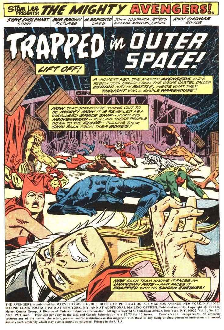 comicbookaddt's tweet photo. From the pages of The Avengers #121 (1974)! ๐ What starts as a battle with Zodiac in a warehouse turns into a terrifying abduction into the cosmos. A classic cliffhanger from the stellar team of Steve Englehart and Bob Brown. #MarvelComics #Avengers #TrappedInSpace #BronzeAge https://t.co/RzZWaYegfu