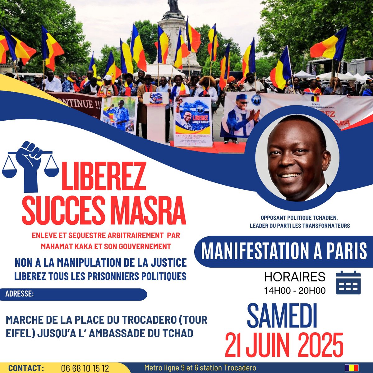 ABDELKERIM YACOUB KOUNDOUGOUMI (@koundougoumi) on Twitter photo #Tchad #LibérezSuccèsMasra #StopMachinationPolitique
Cela fait 30 jours que <a href="/Succes_MASRA/">Succès MASRA 🇹🇩</a> président du parti Les Transformateurs, est arbitrairement détenu, enlevé et séquestré par le régime de Mahamat Kaka. 30 jours d’injustice, de silence imposé, de droits bafoués.
Acte 2 👇 #Tchad #LibérezSuccèsMasra #StopMachinationPolitique
Cela fait 30 jours que <a href="/Succes_MASRA/">Succès MASRA 🇹🇩</a> président du parti Les Transformateurs, est arbitrairement détenu, enlevé et séquestré par le régime de Mahamat Kaka. 30 jours d’injustice, de silence imposé, de droits bafoués.
Acte 2 👇
