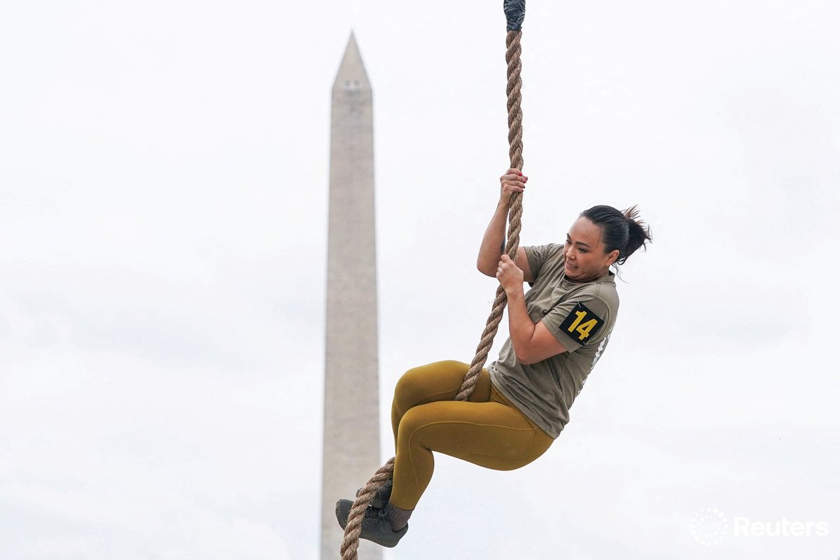 corinne_perkins (@corinne_perkins) on Twitter photo A member of the U.S. Army takes part in a fitness competition in front of the Washington Monument on the day of a military parade to commemorate the U.S. Army's 250th Birthday in Washington, D.C. Photo by <a href="/SmileItsNathan/">Nathan Howard</a> A member of the U.S. Army takes part in a fitness competition in front of the Washington Monument on the day of a military parade to commemorate the U.S. Army's 250th Birthday in Washington, D.C. Photo by <a href="/SmileItsNathan/">Nathan Howard</a>
