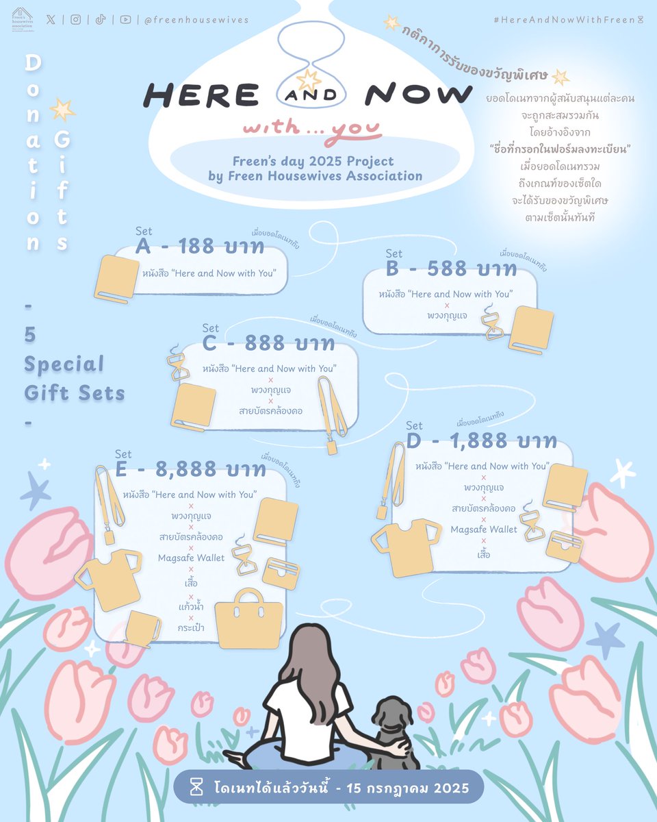 freenhousewives's tweet photo. ✨ เปิดโดเนทแล้ว ✨
Freen’s Day 2025 Project ⏳
“Here and Now with You”
by Freen Housewives Association

โปรเจกต์นี้จัดขึ้นเพื่อฉลองวันเกิดของพี่ฟรีนในปี 2025 และเป็นโอกาสที่แฟนๆ ทุกคนจะได้ร่วมกันสร้างโมเมนต์พิเศษ และของขวัญดีๆ ให้กับคนที่พวกเรารักที่สุด 

🎯 เป้าหมายของโปรเจกต์นี้อยู่ที่ 1,000,000 บาท เพื่อให้เราสามารถจัดเต็มทุกกิจกรรมและของขวัญให้พี่ฟรีนได้อย่างสมบูรณ์ที่สุด ✨

📌 ยอดสมทบของทุกคน จะถูกรวมและแบ่งออกเป็น 3 จุดประสงค์หลัก
1️⃣ โปรเจกต์ซื้อของขวัญวันเกิดให้พี่ฟรีน
2️⃣ โปรเจกต์หนังสือ #GIRLFREEN x @itmydefinition x reenp
3️⃣ โปรเจกต์ลับสุดพิเศษที่ตั้งใจทำให้พี่ฟรีนประทับใจที่สุดในปีนี้

🎁 ของที่ระลึกพิเศษ
เพื่อขอบคุณทุกๆ การสมทบ เราเตรียมของที่ระลึกน่ารักๆ ไว้ให้ 5 Gift Sets

📦 ยอดโดเนทสะสมถึงจำนวนไหน รับของที่ระลึกตามเซ็ตนั้นไปเลยอัตโนมัติ

Set A : 188 บาท → หนังสือ “Here and Now with You”
Set B : 588 บาท → หนังสือ + พวงกุญแจ
Set C : 888 บาท → หนังสือ + พวงกุญแจ + สายบัตรคล้องคอ
Set D : 1,888 บาท → หนังสือ + พวงกุญแจ + สายบัตรคล้องคอ + MagSafe Wallet + เสื้อ
Set E : 8,888 บาท → หนังสือ + พวงกุญแจ + สายบัตรคล้องคอ + MagSafe Wallet + เสื้อ + แก้วน้ำ + กระเป๋า

หมายเหตุ: ไม่สามารถเลือกเซ็ตได้
แต่ ยอดสมทบสะสมถึงเท่าไหร่ จะได้รับตามเซ็ตนั้นอัตโนมัติ

💳 ช่องทางสมทบ

🏦โอนผ่านบัญชีธนาคาร 
Bank name: Kasikorn Bank
Account number: 0323347565
Account Name: Monta Chunuang

🏦Western Union (DM ขอที่อยู่)
Name : Rattanaporn Chuedkuntod
Name of Bank : Krung Thai Bank Public Company Limited (KTB)
Account No : 3860412140
SWIFTCODE : KRTHTHBK

🏦Wise สำหรับต่างประเทศ (DM ขอที่อยู่)
Bank name: Kasikorn Bank
Swift code: KASITHBK
Account number: 0323347565
Account Name: Monta Chunuang

📄 หลังสมทบแล้ว
> ส่ง สลิป + ชื่อที่ลงทะเบียน + ที่อยู่จัดส่ง ผ่าน Google Form https://t.co/9F8yE8KDy1
(QR อยู่ในภาพโพสต์)

เพื่อเก็บยอดสะสมและจัดส่งของที่ระลึกให้
⏳ ปิดรับ 15 ก.ค. 2025

✨ ทุกยอดสมทบมีความหมายไม่ว่ามากหรือน้อย ขอขอบคุณที่ร่วมกันทำให้วันเกิดของคนที่พวกเรารัก กลายเป็นความทรงจำที่พิเศษที่สุด 🌷⏳

#HereAndNowWithYou