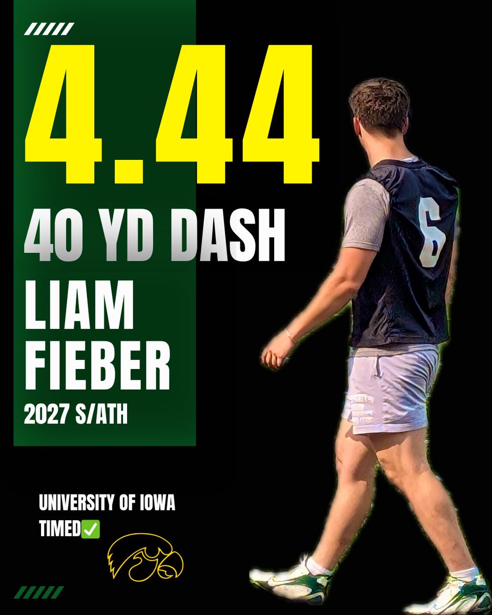 New best:

🚨4.44 40 yard dash🚨

On June 12th <a href="/HawkeyeFootball/">Hawkeye Football</a> Elite Skills Camp

<a href="/CoachBenStrick/">Ben Strickland</a> <a href="/CoachPeder/">Coach Pedersen</a> <a href="/cavperformance/">Pat Cavanaugh, Ph.D.</a> <a href="/CoachPaquet64/">Coach Paquet</a>