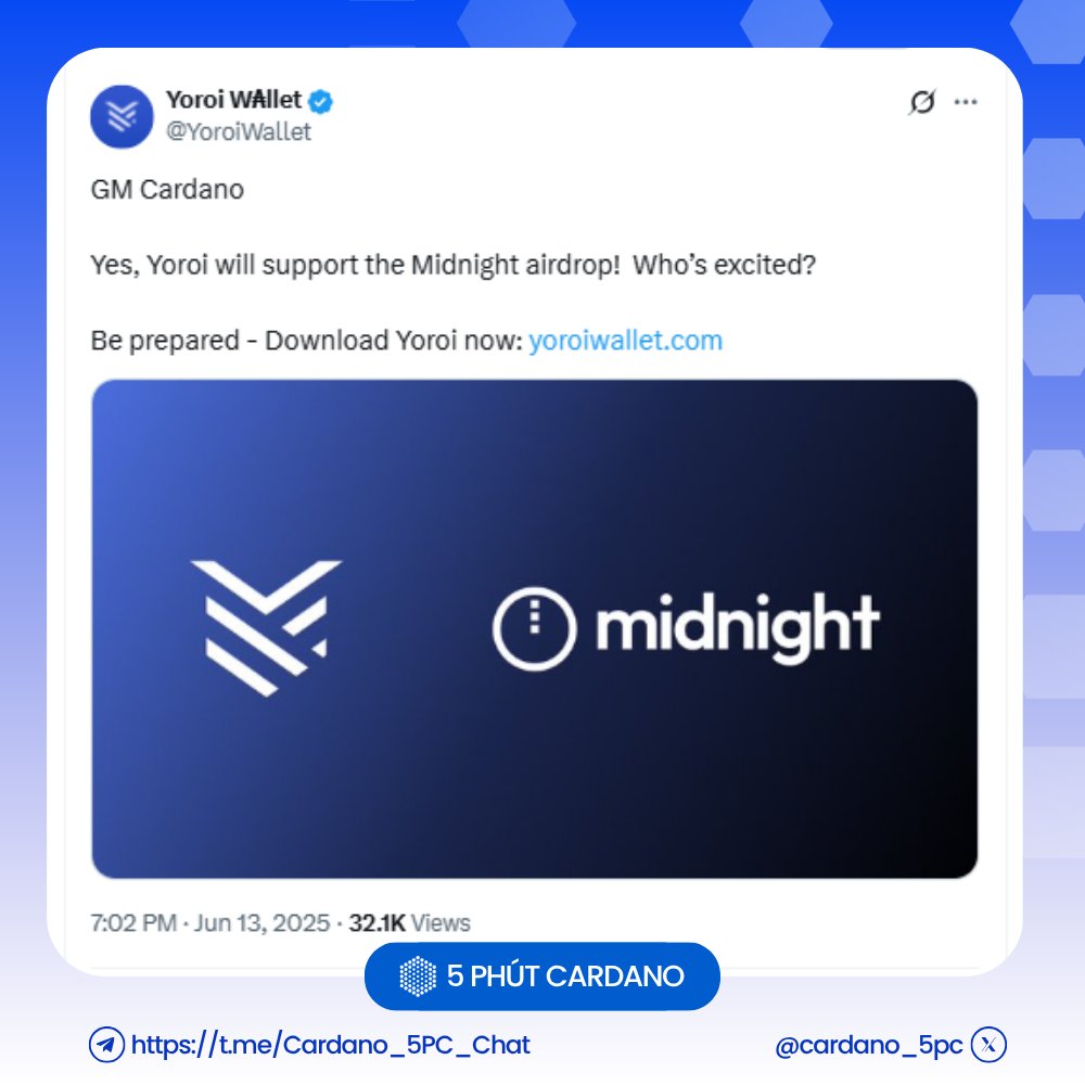 cardano_5pc's tweet photo. 🚨 Wallets supporting the Midnight airdrop:
🔹 Lace: Fully supports Midnight, but for Glacier Drop, wait for official guidance from @midnightfdn
🔹 Yoroi: Confirmed to support the Midnight airdrop – download now at https://t.co/pZsFl9UEeR
#Cardano #Midnight #Airdrop #LaceWallet #Yoroi #ADA #GlacierDrop #Web3 #CryptoTips