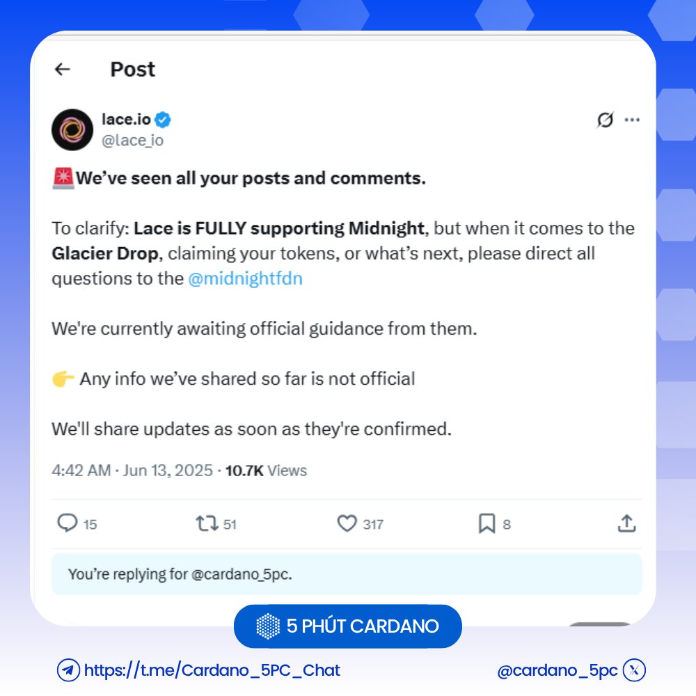 cardano_5pc's tweet photo. 🚨 Wallets supporting the Midnight airdrop:
🔹 Lace: Fully supports Midnight, but for Glacier Drop, wait for official guidance from @midnightfdn
🔹 Yoroi: Confirmed to support the Midnight airdrop – download now at https://t.co/pZsFl9UEeR
#Cardano #Midnight #Airdrop #LaceWallet #Yoroi #ADA #GlacierDrop #Web3 #CryptoTips