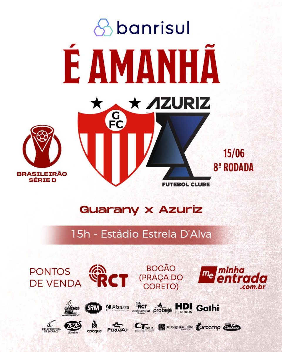 Jogaço no Estrela D´alva amanhã

Já está tudo pronto para o jogo de amanhã contra o Azuriz-PR na estreia do returno.
É o jogo da retomada alvirrubra rumo à classificação.
Compre o ingresso nos pontos de venda e participe desta grande partida.

#VamosGuarany 🇦🇹
#GuaranyDoBrasil 🇧🇷