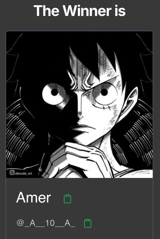 الف مبروك للفائز 🎉🎉🎉

- <a href="/_A__10__A_/">Amer</a> 

حظًا اوفر للبقية في المرات القادمة 🤍