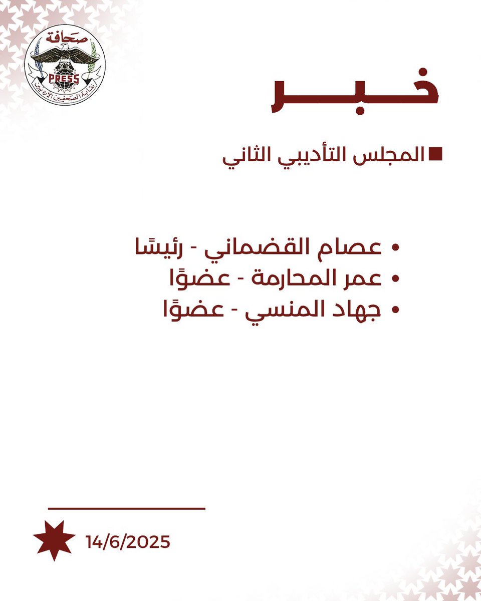 JPressAssoc's tweet photo. مجلس نقابة الصحفيين الأردنيين يثمن دور الإعلام في تغطية الصراعات الإقليمية، ويعيد تشكيل لجانه، ويناقش قضايا التأمين والتدريب والعضوية، ويفعّل سجل المؤازرين.
#نقابة_الصحفيين #الأردن https://t.co/g4BqdUW0KF