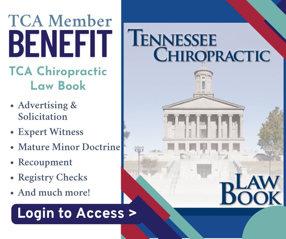 Struggling to keep up with changing laws? 📚 The TCA Chiropractic Law Book is your go-to member resource for clear, concise summaries on rules that impact your practice daily—advertising, telehealth, records &amp; more. Members only! #tnchiro #poweredbychiropractic