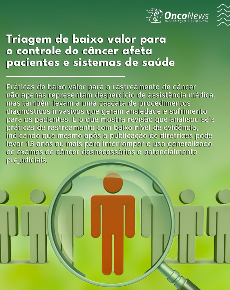 A revisão destaca que aprimorar a mensuração sistemática de práticas de baixo valor para o controle do câncer é fundamental para avaliar o impacto da desimplementação nos desfechos dos pacientes. Saiba mais: tinyurl.com/yer3tr4r