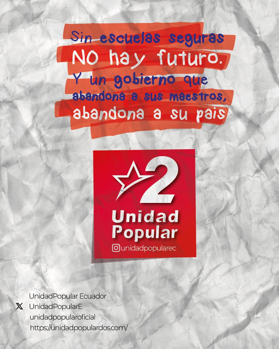 Unidad Popular (@unidadpopulare) on Twitter photo <a href="/UnidadPopularE/">Unidad Popular</a> nos solidarizamos con el magisterio nacional.
Todos maestros y maestras, padres y madres de familia, niñas , niños y adolescentes reclaman seguridad y paz, el gobierno de <a href="/DanielNoboaOk/">Daniel Noboa Azin</a> tiene que cumplir lo que dijo. #SoloElPuebloSalvaAlPueblo #SomosUnidadPopular <a href="/UnidadPopularE/">Unidad Popular</a> nos solidarizamos con el magisterio nacional.
Todos maestros y maestras, padres y madres de familia, niñas , niños y adolescentes reclaman seguridad y paz, el gobierno de <a href="/DanielNoboaOk/">Daniel Noboa Azin</a> tiene que cumplir lo que dijo. #SoloElPuebloSalvaAlPueblo #SomosUnidadPopular