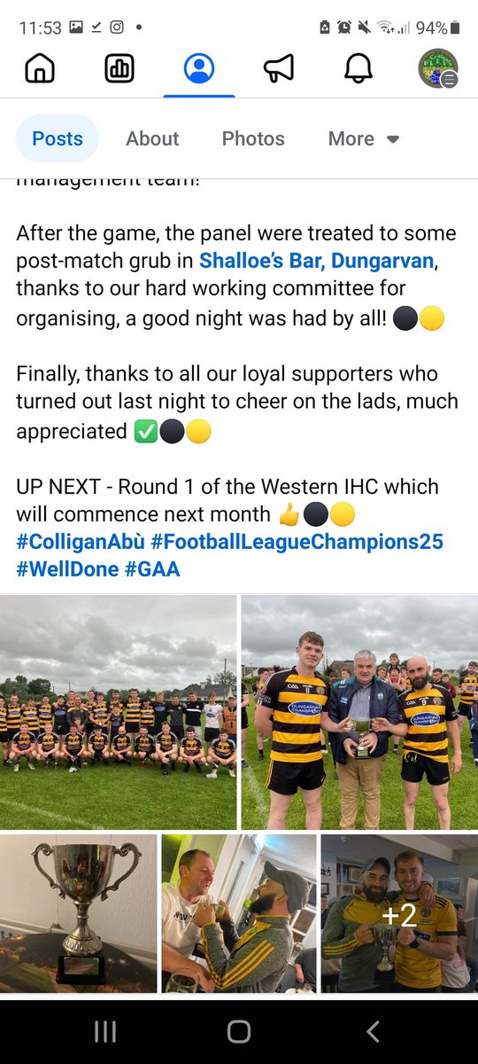 Colligan GAA (@colligangaa) on Twitter photo Great win for our Intermediate Footballer's last evening in the <a href="/KearneyCatering/">Kearney Catering</a> sponsored <a href="/WaterfordGAA/">Waterford GAA</a> Div. 5 All-Co. Football League Final in <a href="/Ballinameela/">Ballinameela GAA</a> 🏆✅⚫🟡🏐 FT: <a href="/ColliganGAA/">Colligan GAA</a> 3-13 <a href="/GeraldinesGaaWD/">Geraldines Gaa Club</a> 1-3, CONGRATULATIONS TO ALL THE PANEL & MANAGEMENT! 💯⚫🟡 #EmmettsAbù Great win for our Intermediate Footballer's last evening in the <a href="/KearneyCatering/">Kearney Catering</a> sponsored <a href="/WaterfordGAA/">Waterford GAA</a> Div. 5 All-Co. Football League Final in <a href="/Ballinameela/">Ballinameela GAA</a> 🏆✅⚫🟡🏐 FT: <a href="/ColliganGAA/">Colligan GAA</a> 3-13 <a href="/GeraldinesGaaWD/">Geraldines Gaa Club</a> 1-3, CONGRATULATIONS TO ALL THE PANEL & MANAGEMENT! 💯⚫🟡 #EmmettsAbù