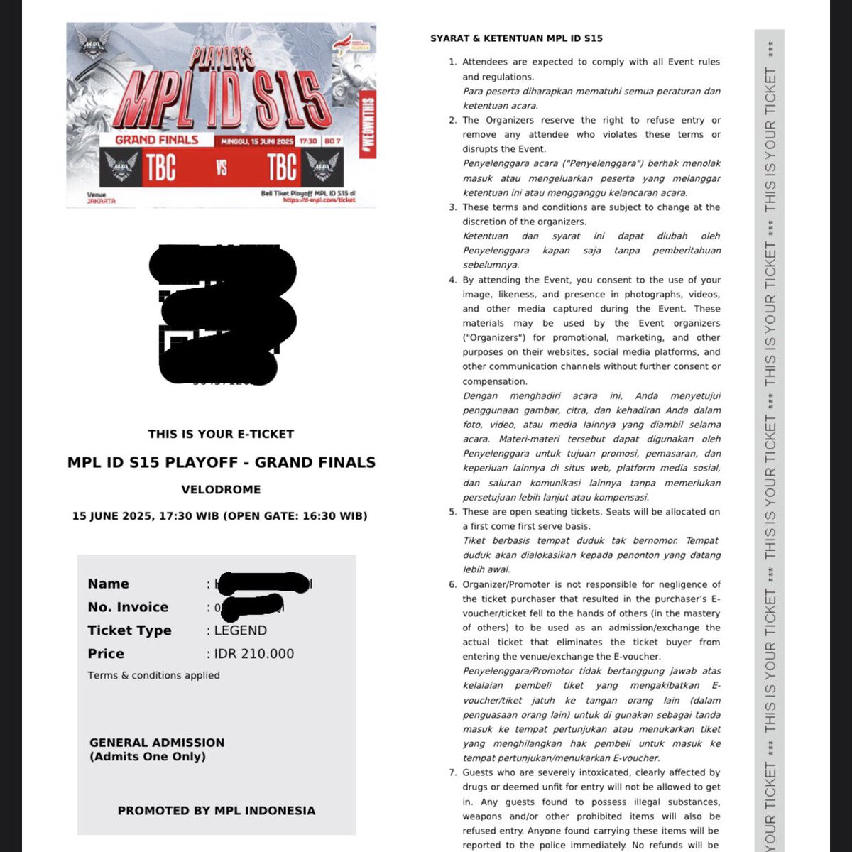 cwerrypie_'s tweet photo. WTS MPL ID S15 PLAYOFF - Grand Final
15 juni 2025 - Velodrome
 
✅cod venue/jakbar
✅ticket type : LEGEND (selain itu ga ada)

aman aja tiket atas nama gue pribadi
dan gue juga bakal nonton 

gass langsung dm aja yaa

#MPLIDS15 #zonauang https://t.co/JyHSbOJVzN