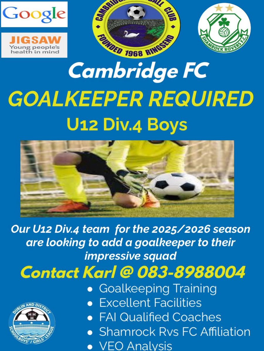 Goalkeeper required🔵⚽️