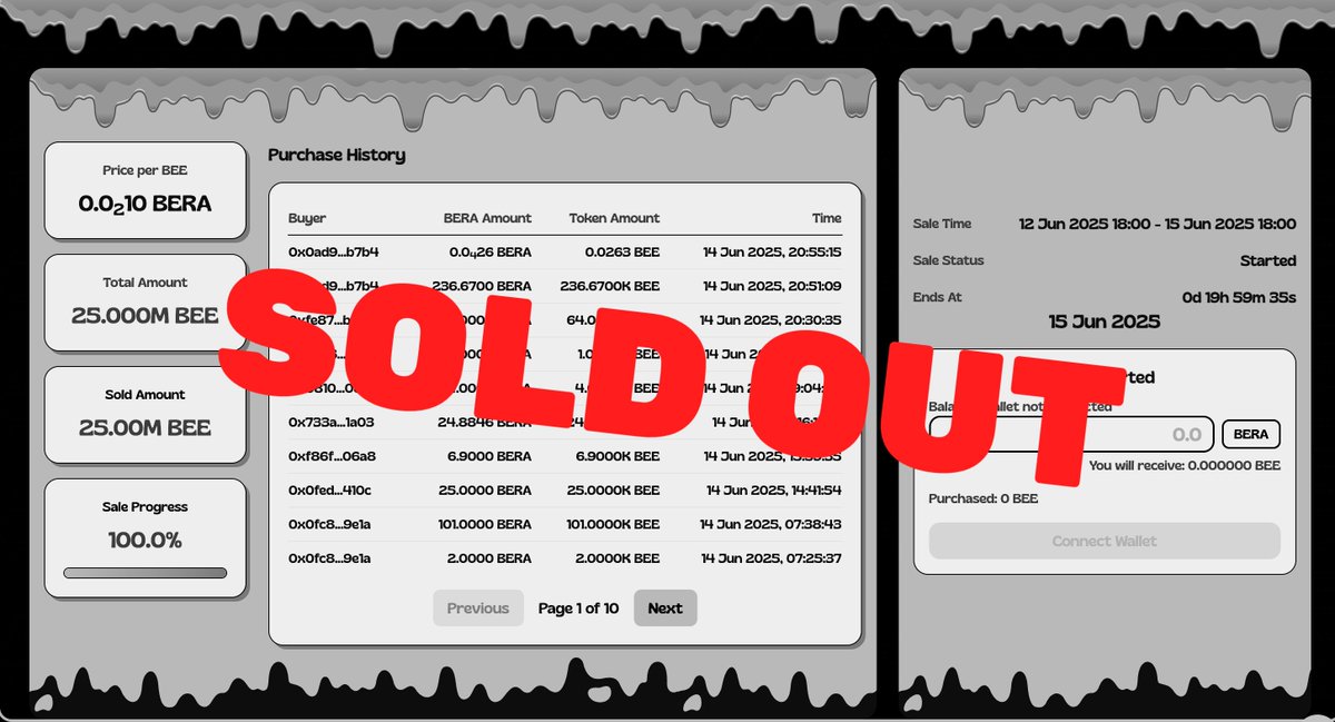 🎉 Wasabee public sale SOLD OUT — ahead of schedule!

25,000 $BERA raised in just 27 hours 🐝🔥

Huge thanks to our community — your trust means everything.

🚨What’s next:

1️⃣ $BEE liquidity pool launching first on Wasabee DEX
2️⃣Airdrop before liquidity — full announcement drop