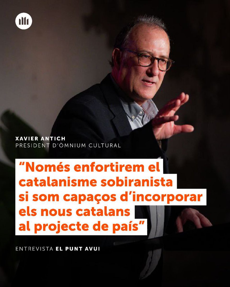 Aida Sanuy Perpinyà (@aidasanuy) on Twitter photo Aquesta entrevista del president d'<a href="/omnium/">Òmnium Cultural</a>, <a href="/XavierAntich/">Xavier Antich</a>, posa brúixola per enfortir el catalanisme amb la incorporació dels nous catalans a la catalanitat i a la vida col·lectiva del país.
Construcció nacional amb la llengua com a eina.
elpuntavui.cat/politica/artic… Aquesta entrevista del president d'<a href="/omnium/">Òmnium Cultural</a>, <a href="/XavierAntich/">Xavier Antich</a>, posa brúixola per enfortir el catalanisme amb la incorporació dels nous catalans a la catalanitat i a la vida col·lectiva del país.
Construcció nacional amb la llengua com a eina.
elpuntavui.cat/politica/artic…