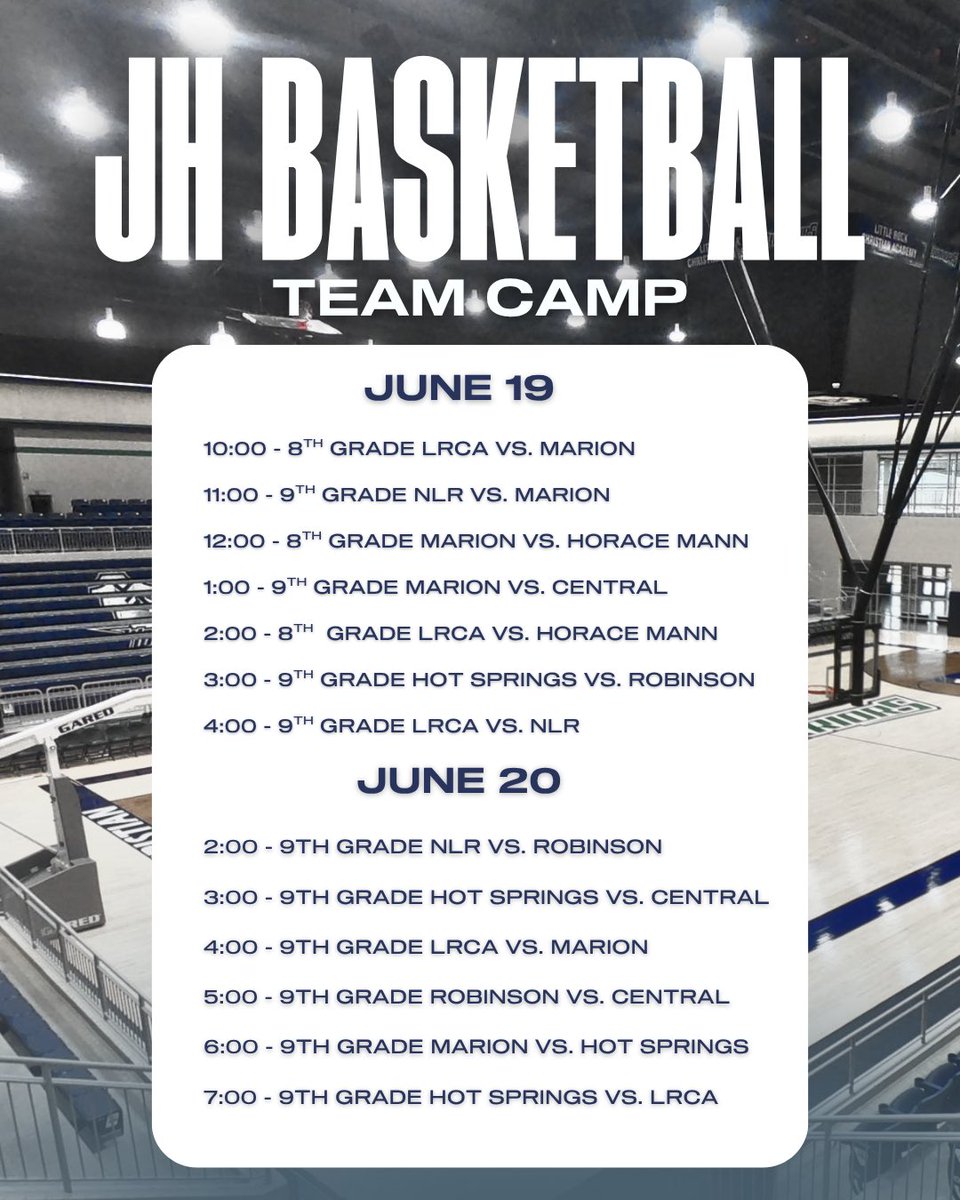 Little Rock Christian Academy Basketball (@lrca_hoops) on Twitter photo Make sure you’re in the building for this JH team camp! Some of the best young talent in the area! Make sure you’re in the building for this JH team camp! Some of the best young talent in the area!