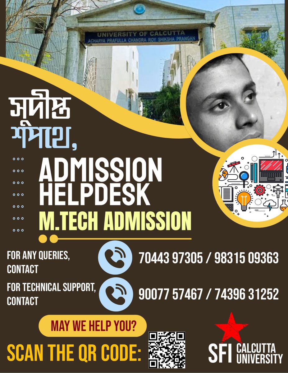 কলিকাতা বিশ্ববিদ্যালয়ে M. Tech-এ ভর্তি সংক্রান্ত যে কোন দরকারে যোগাযোগ করুন!
নজর রাখুন
caluniv-ucsta.net/mtech/
ওয়েবসাইটে

For any assistance and queries regarding admission into M.Tech courses in University of Calcutta, contact us.
#SFICalcuttaUniversity