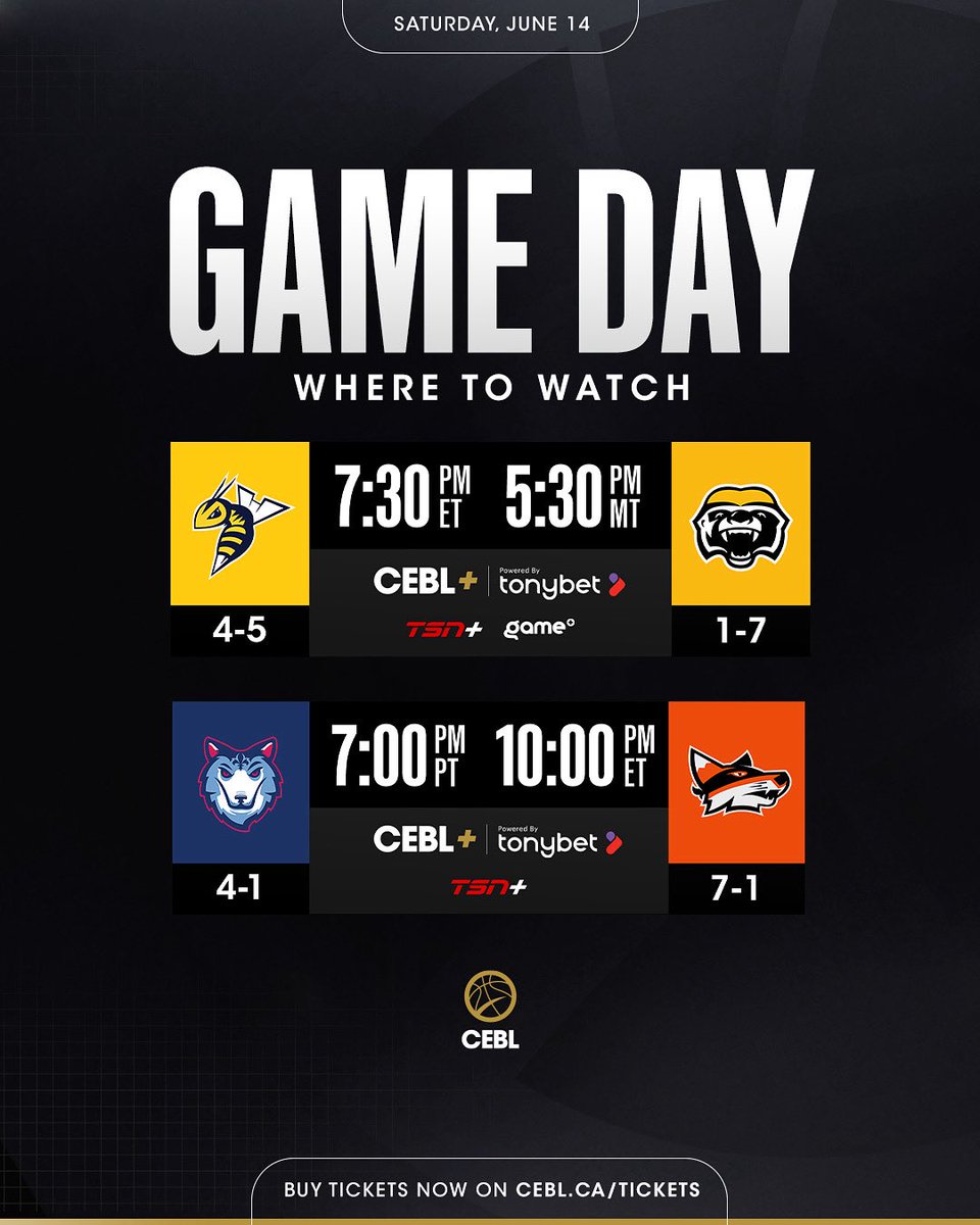 Double header action 🔥

The Honey Badgers host the Stingers, while the Alliance visit Vancouver 

📺 Catch all the action TSN+, Game+, and CEBL+ powered by <a href="/tonybet_ca/">Tonybet Ontario</a> - plus.cebl.ca
🎟️ : Buy tickets at CEBL.ca/tickets

#PullUp | #CEBLSeasonVII | #BHBvsEDM |
