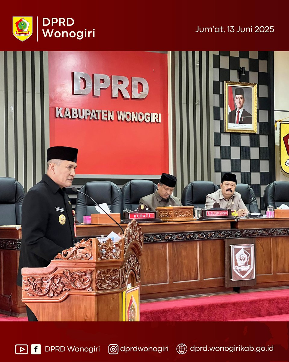dprd_wonogiri's tweet photo. Jum'at, 13 Juni 2025, telah dilaksanakan Rapat Paripurna DPRD dengan acara Persetujuan terhadap Raperda tentang Pertanggungjawaban Pelaksanaan APBD Kab. Wonogiri Tahun Anggaran 2024 untuk dievaluasi Gubernur Jawa Tengah. https://t.co/pSC0LYZqfv