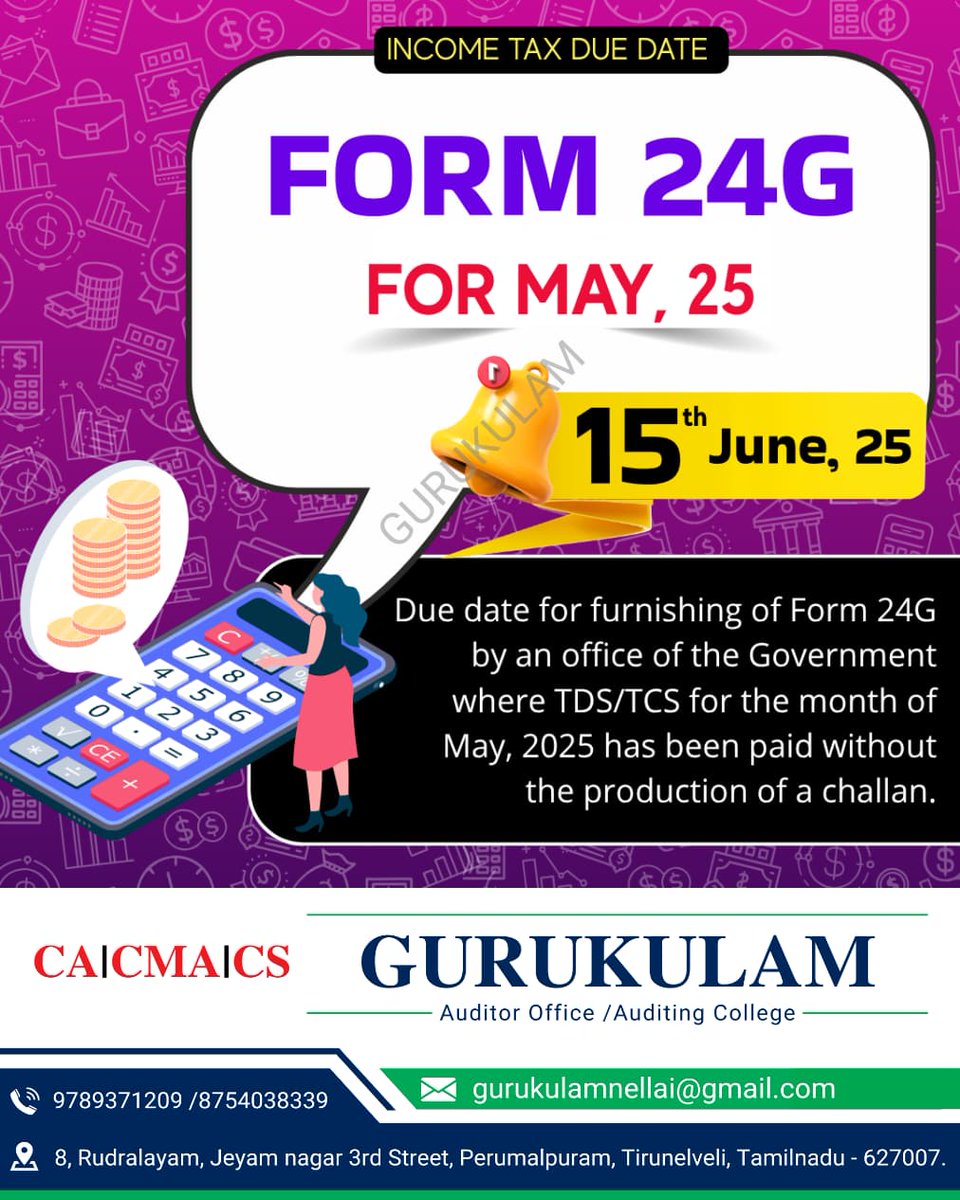 CMA_NELLAIKUMAR's tweet image. Form 24G #Form24G
#TDSCompliance
#GovernmentDeductor
#IncomeTaxIndia
#TDSReturn
#Form24GFiling
#NSDL
#TINNSDL
#TaxDeduction
#Form24G2025