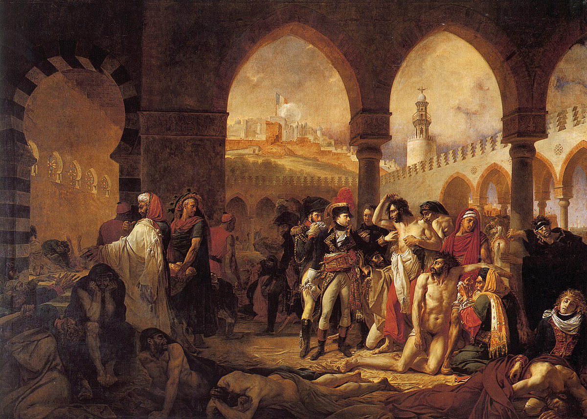 Antoine-Jean Gros’s 1804 painting Bonaparte Visiting the Plague Victims of Jaffa depicts a real location: the Armenian St. Nicholas Monastery in Jaffa. Remarkably, the building still stands today and remains under the ownership of the Armenian Patriarchate of Jerusalem.