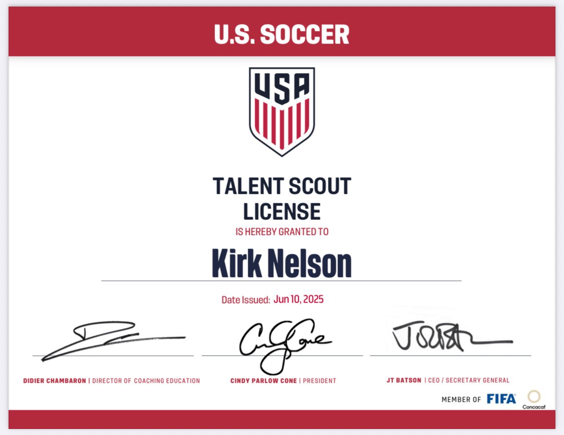 Kirk Nelson (@coachkirknelson) on Twitter photo Incredible growth experience this spring!
Truly challenging & enjoyable course.
Appreciate all the support from mentors, instructors, friends & family ❤️🤍💙
Excited for this journey!
<a href="/ussoccer_coach/">U.S. Soccer Coaching Education</a> Incredible growth experience this spring!
Truly challenging & enjoyable course.
Appreciate all the support from mentors, instructors, friends & family ❤️🤍💙
Excited for this journey!
<a href="/ussoccer_coach/">U.S. Soccer Coaching Education</a>