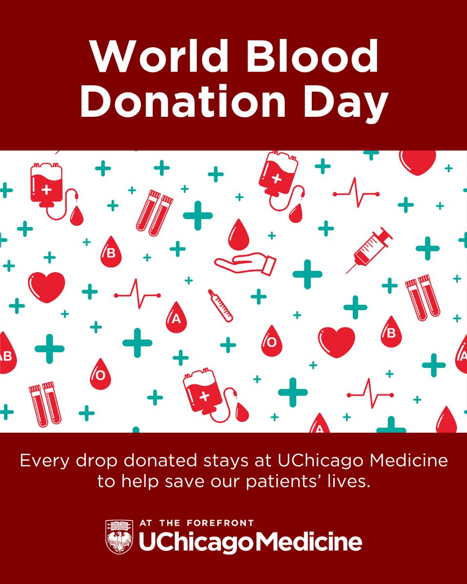 UChicago Medicine (@uchicagomed) on Twitter photo Join us in celebrating the heroes who save lives through blood donation. Are you our next hero? Sign up to donate at our Blood Donation Center. Each visit can save up to three lives — and every drop stays here to help UChicago Medicine patients. uchicagomedicine.org/give/give-blood Join us in celebrating the heroes who save lives through blood donation. Are you our next hero? Sign up to donate at our Blood Donation Center. Each visit can save up to three lives — and every drop stays here to help UChicago Medicine patients. uchicagomedicine.org/give/give-blood