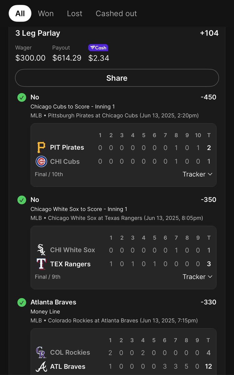 madams174's tweet photo. @JimmySportPicks I rolled with it. Easiest NRFI ever!! Also added the Braves money line. https://t.co/FOUqHiSrq6