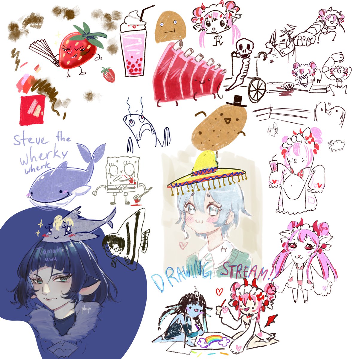 plupi_art's tweet photo. here all muh doodles from yesterday's drawing collab stream with @StrawbullyX  uwu
had a gr8 time cooking these up 10/10 would draw feet again yeee https://t.co/9hZD17zM0B