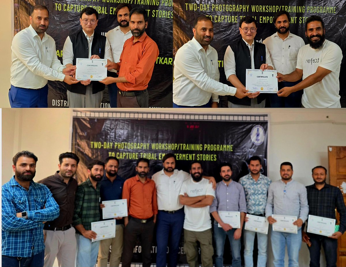 2-day photo/videography training under #DAJGUA, organised by the Information Dept for officials of the RDD Deptt, concluded in Baramulla.DC B'la <a href="/mingasherpa/">Minga Sherpa</a> distributed certificates &amp; urged officials to effectively document tribal development.
<a href="/CM_JnK/">Office of Chief Minister, J&K</a> 
<a href="/diprjk/">Information & PR, J&K</a> 
<a href="/NitishRajora_/">Nitish Rajora</a>