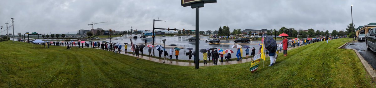 I'm in Bethlehem Twp, where the first of the Lehigh Valley's 4 No Kings protests are underway. I count at least 275 people here in miserable weather with more showing up every minute. Had to take a panorama shot to fit everyone